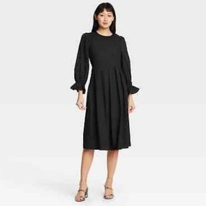 Who What Wear Black Eyelet Lace Puff Sleeve Dress